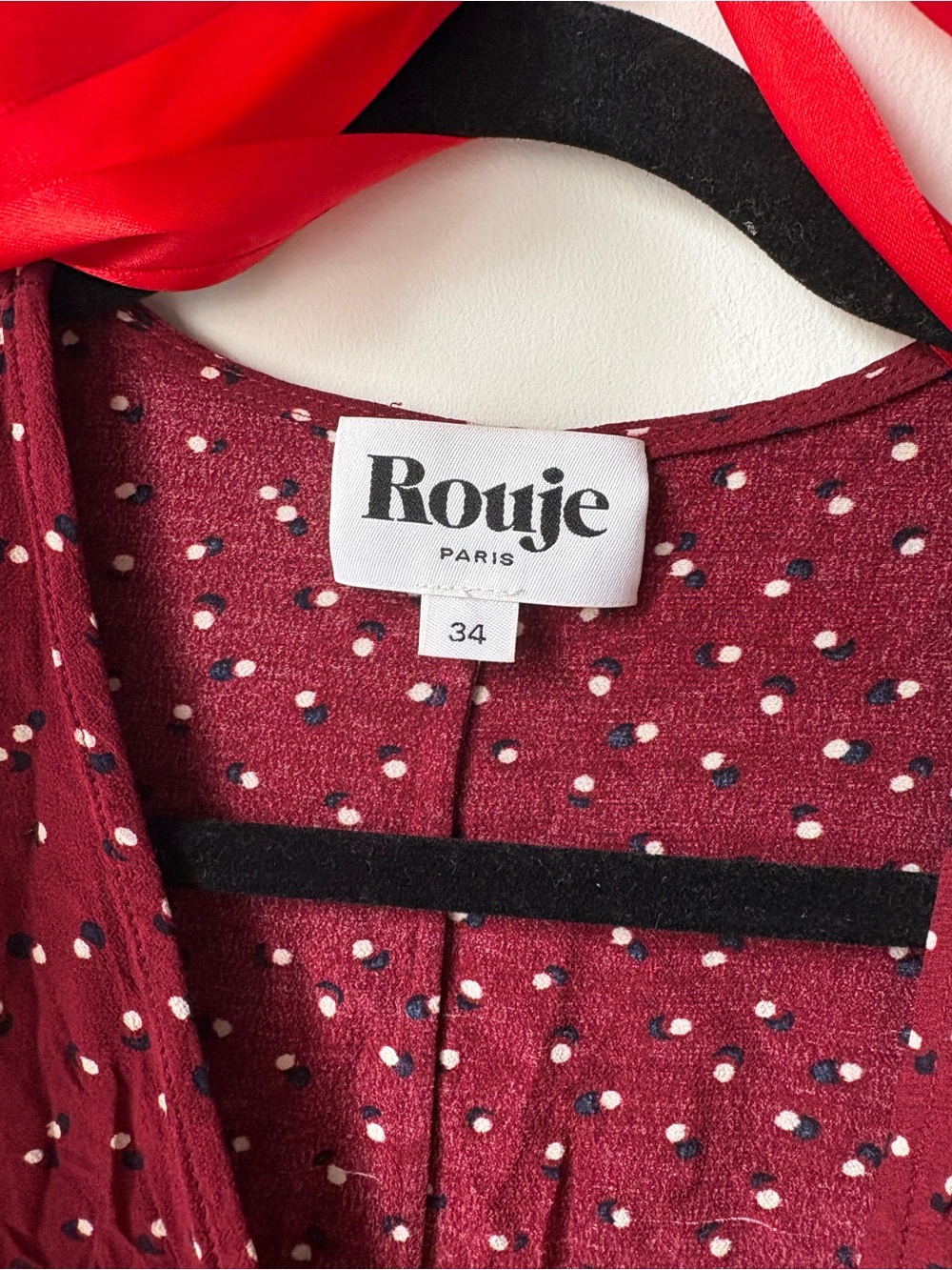 Rouje Gabin Burgundy Polka Dot Wrap Midi Dress 34 S 0 2 - Picture 4 of 5